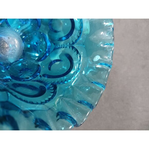 L.E. Smith Moon And Stars Colonial Blue 18 Point Crimped Compote - Picture 11 of 12